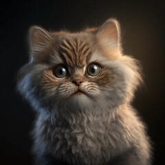 Naklejka na ściany i meble Cute little cat portrait dark background generative ai