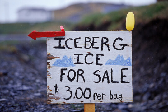 An iceberg sale sign in Ship Cove, Newfoundland.