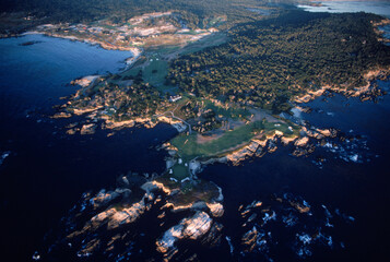 An aerial view of a golf course, California, USA.