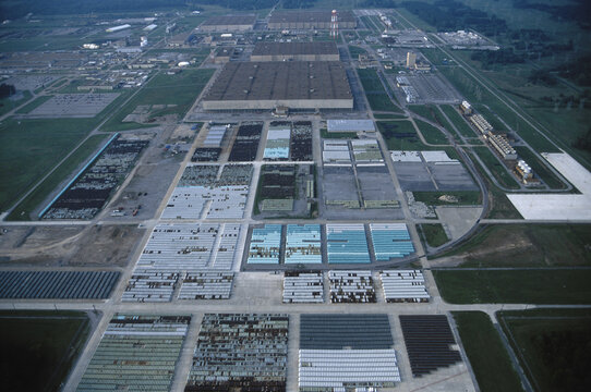Aerials of cylinders of depleted uranium, Paducah, Kentucky, USA.