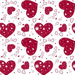 Seamless pattern with red hearts on a white background. Valentine's Day.