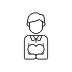 Man holding heart line icon. linear style sign for mobile concept and web design.