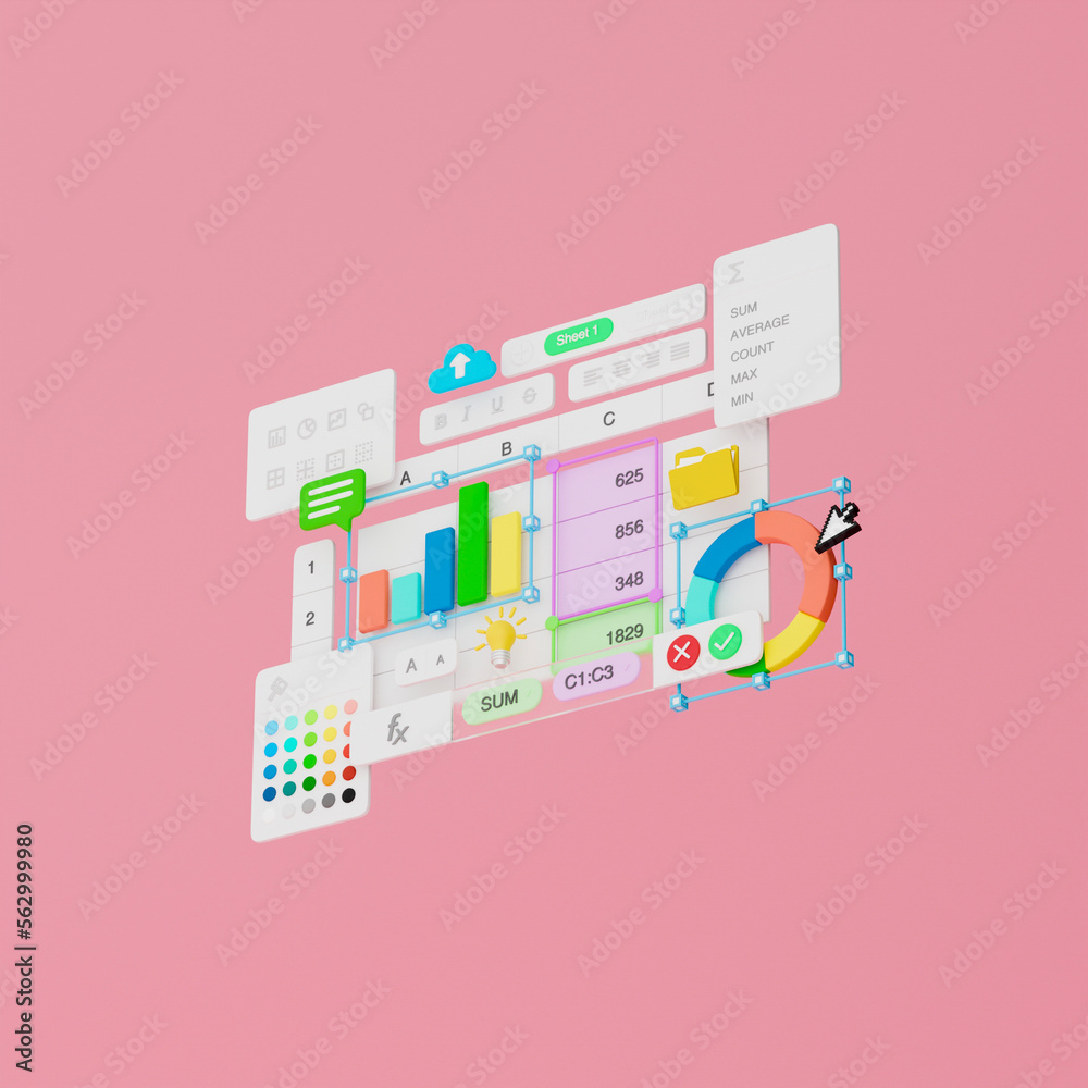 Poster spreadsheets graphs charts table data business financial report analysis screen software accounting 