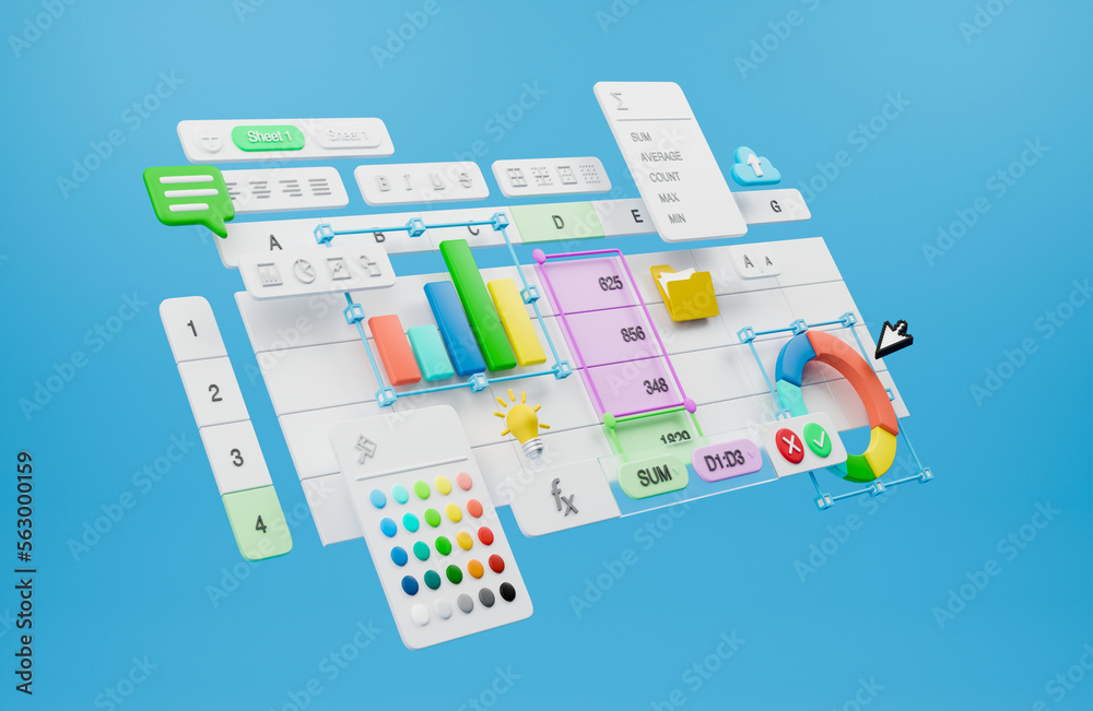 Poster spreadsheets graphs charts table data business financial report analysis screen software accounting 