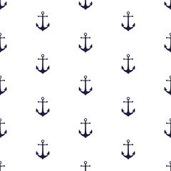 Dark blue anchors on white background seamless pattern. Marine boyish theme. Best for childish textile, print, wallpapers, and nursery decoration.