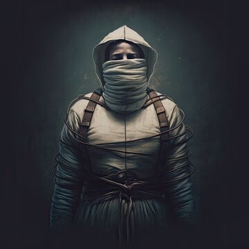 a person in a straight jacket, representing the feeling of being trapped and unable to move that can come with mental illness, generative ai