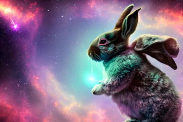 rabbit in the night sky space Ai generate 