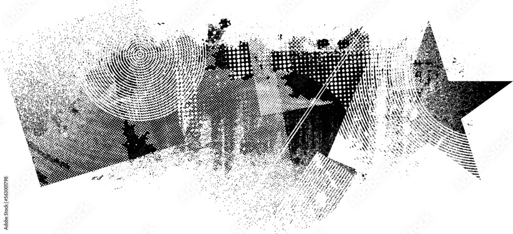 Poster Glitch distorted geometric shape . Noise destroyed background . Trendy defect overlay texture . Glitched collage .Grunge textured . Distressed effect .Vector shapes with stripes screen print texture.
