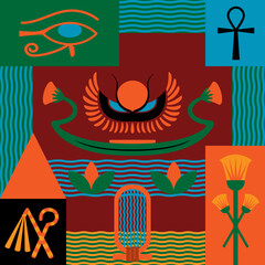 Seamless abstract pattern with ancient egypt elements.