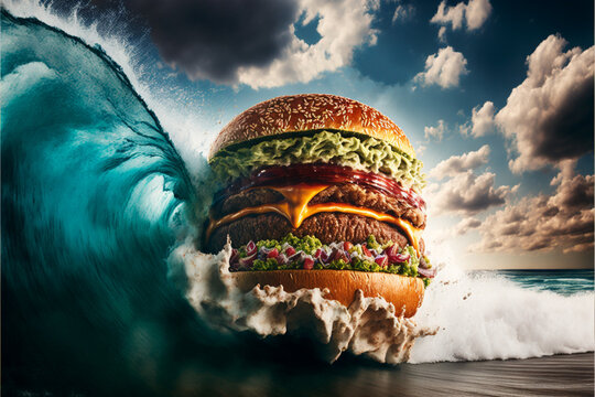 epic burger surfing a hawaian break radical