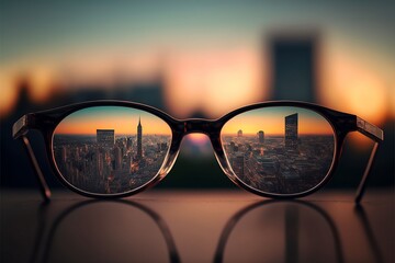 Closeup on eyeglasses with focused portrait , Generative ai
