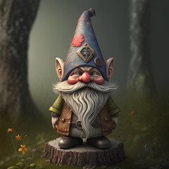 Gnome and fantasy creature in a dark forest, created with Generative AI - 563002318