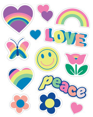 Neon bright fun stickers set. vintage style