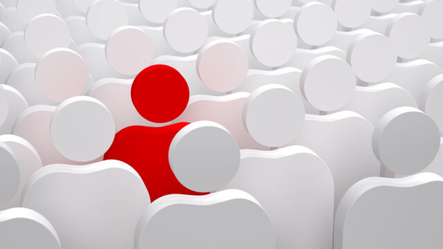 One painted individual among group of people figures. Different, outstanding, unique individuality concept 3d rendering illustration