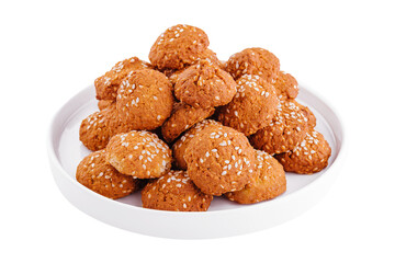 sweet cookies with sesame seeds in plate