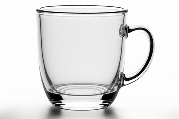 Empty glass cup or mug for water, juice or milk on white isolated background.