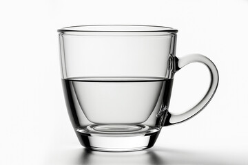 A glass cup of water. Close up clean fresh water for good health. Pouring fresh pure water from pitcher into a glass.