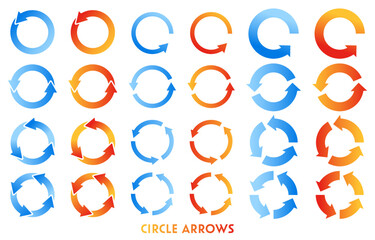 赤と青のグラデーション丸型回転矢印セット