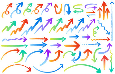 手描きのカラフルグラデーション矢印セット
