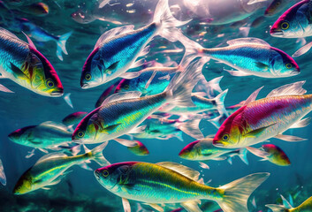 Obraz na płótnie Canvas Underwater wild world. Tropical fishes. Image created with Generative AI technology.