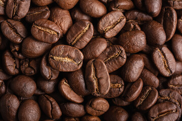Background of roasted coffee beans for morning espresso