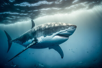 Great white shark underwater, hunting and attacking, predator, Generative AI