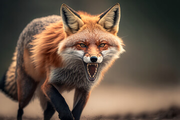 Fototapeta premium Red fox aggressive, hunting and attacking, predator, Generative AI