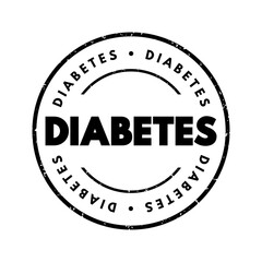 Diabetes - group of metabolic disorders characterized by a high blood sugar level over a prolonged period of time, text concept stamp