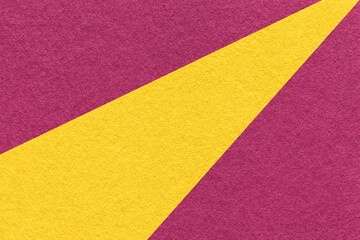 Fototapeta premium Texture of old craft purple and yellow color paper background, macro. Structure of vintage abstract magenta cardboard