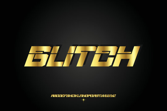 Glitch elegant golden alphabet letters font set. Classic Custom gold Lettering Designs for logo, movie, game. Typography serif fonts classic style, regular uppercase and number. vector illustration