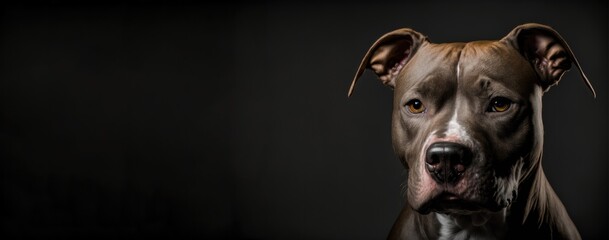 very detailed brown pitbull looking directly at you, copy space generative ai