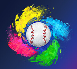 baseball illustration with splash color background	