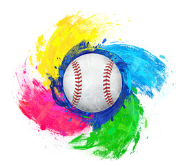 baseball illustration with splash color background	