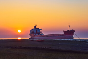 ship at sunset