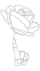 One continuous line of index finger pointng at rose. Thin Line Illustration vector concept. Contour Drawing Creative ideas.