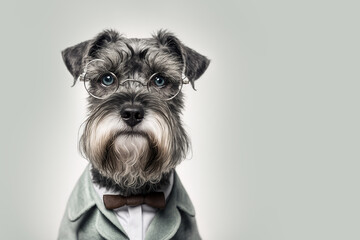 Dog in a doctor, medical worker outfit on a light background. Generative AI