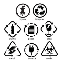 waste recycle vector set. Suitable for environment icon sign or symbol. - obrazy, fototapety, plakaty