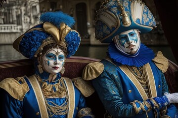 Fototapeta na wymiar Paar in venezianischen Kostümen - ai generiert