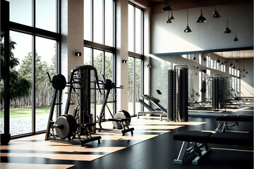 Fototapeta na wymiar Modern Fitness Gym for Strength Training and Cardio, Generative ai