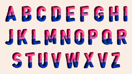 3D Alphabet with Pride Bisexual flag colors, balloon style. Vector Illustration for your rainbow identity, transgender banner, gays and lesbians posters, bisexual design, etc.