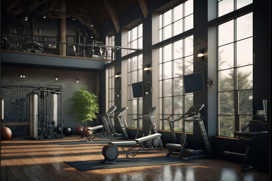 Modern Fitness Gym for Strength Training and Cardio, Generative ai