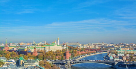 Fototapeta na wymiar View of Moscow, the Kremlin, the Kremlin Embankment and the Moskva River