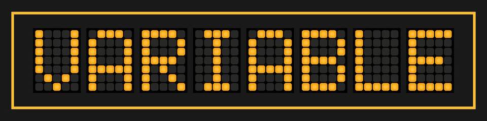 Orange color led banner in word variable on black background