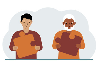 Team metaphor. People putting puzzle pieces together. The concept of teamwork and cooperation. Business concept.