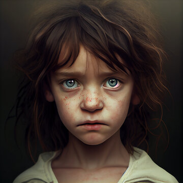 Kid, big eyes, poverty, generative ai, art, world hunger