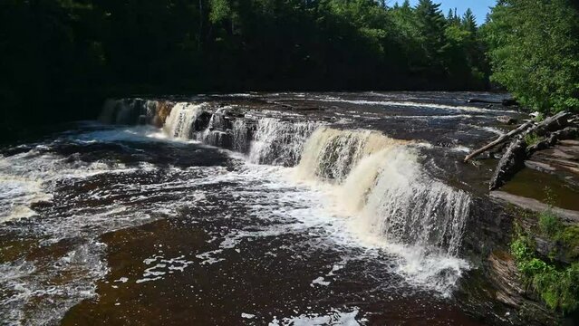 A full view of Lower Tahquamenon water falls in Upper Peninsula of Michigan.
