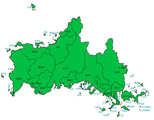 山口県　地図　緑　イラスト
