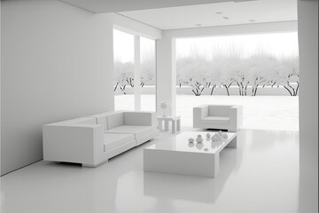 white modern living room with window, ai generated