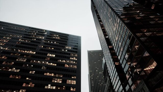 View looking up at high rise buildings