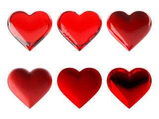 3D rendering of a set of realistic red Valentine hearts. Love symbol.